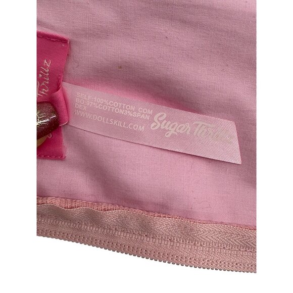Sugar Thrillz Pink Embroidered Floral Under Bust Crop Top • Coquette Soft Goth L - Picture 13 of 14